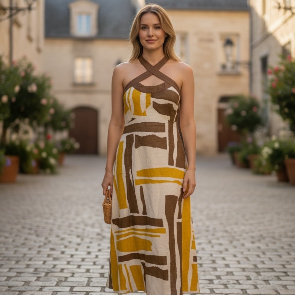 Merona Strapless Dress in Brown and Yellow size 12